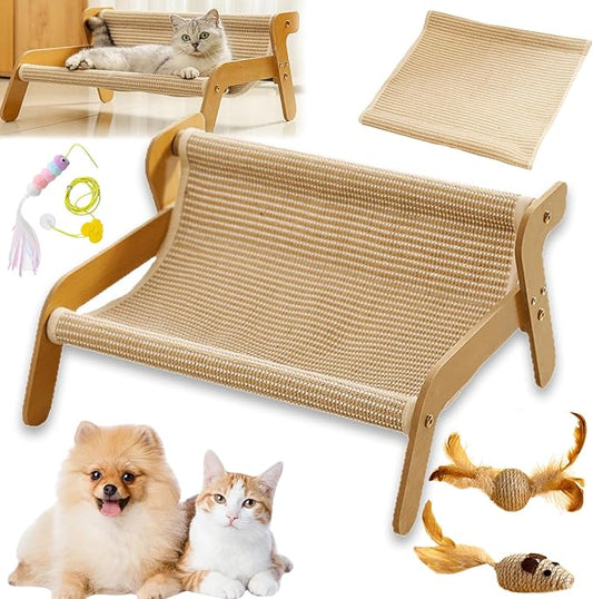 Mellowkin Cat Scratcher Couch, The Claw Lounge for Cats, Durable Wavy Rocker Bed and Lounger, Breathable Pet Hammock Seat, 2-in-1 wear Resistant Scratching Sisal Chair with Replace Pad (A Style)