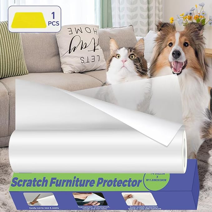 Cat Scratch Furniture Protector: Cat Anti Scratch Tape - Door Protector from Dog Scratching - Clear Training Self Adhesive Tape for Carpet, Sofa, Couch, Door (Transparent, 7.87" x 6.56FT)