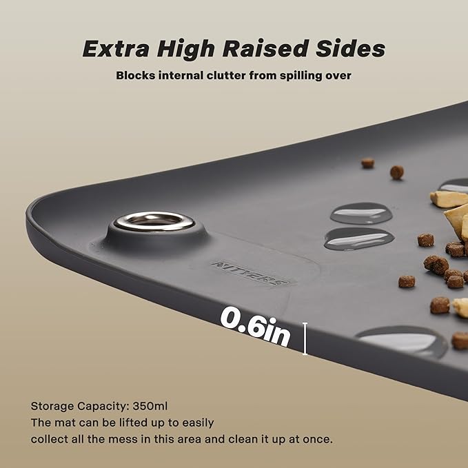 Dog & Cat Mat for Food and Water - Nityers Dog Food Mat for Floors Waterproof with Pocket, High Raised Edges, Thicker BPA Free Silicone, Pet Feeding mat for Bowl, Automatic pet Feeder, Water Fountain