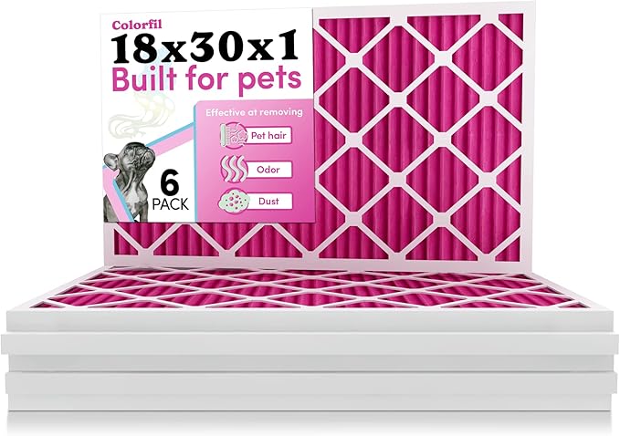 18x30x1 Air Filter by Colorfil | Color Changing Filters for Cat and Dog Odor | MERV 8 Furnace AC Filter for Pet Hair and Dust | 17.75"x29.75"x0.75" Exact Size | Pack of 6