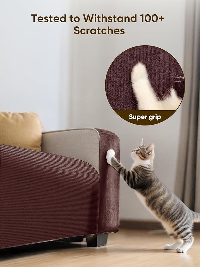 Cat Scratch Mat Furniture Protector, Eco-Friendly DIY Trimmable Self-Adhesive Cat Scratching Pad, Couch Wall Sofa Guard, Reusable Claw Scratching Protector 39.4"x15.8" (Brown)