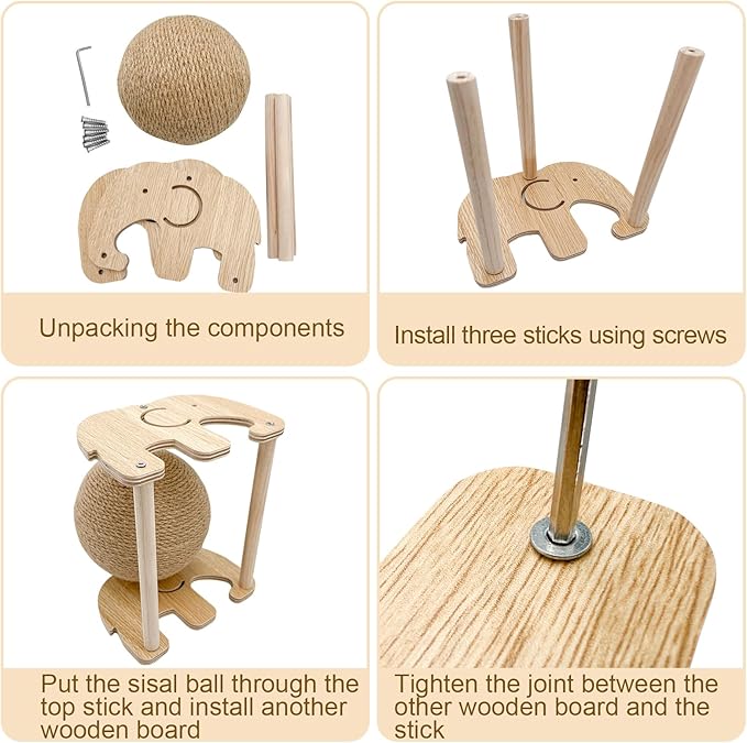 Cat Scratcher Toy, Natural Sisal Cat Scratching Ball with Stable Stand, Spinning Cat Ball Interactive Exercise Toy for Cats & Kittens