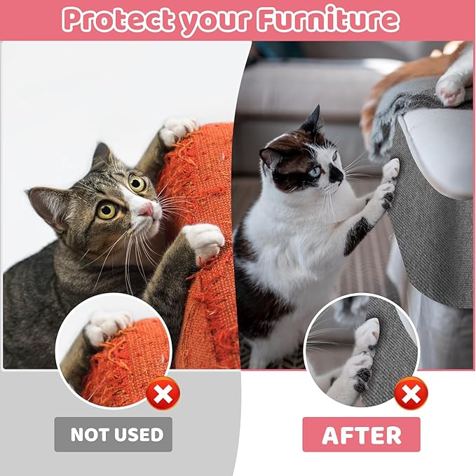 Cat Scratching Mat Self-Adhesive, 78.7"x15.8" Trimmable Cat Scratch Furniture Protector, Durable Cat Scratch Pad for Couches, Cat Trees, Walls, Easy to Install for Cat Owners