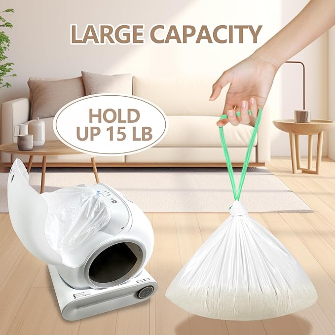 60 Count Automatic Cat Litter Box Bags Compatible with PetCova, DuckSky and MeoWant, Leak-proof Pet Waste Bags Liners with Drawstring Heavy Duty for Self Cleaning Cat Litter Box -19" x 18"