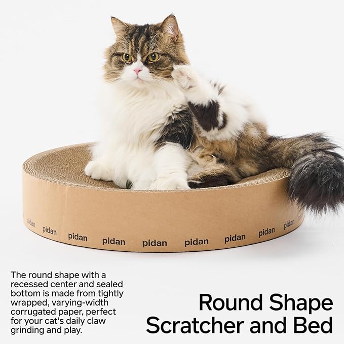 pidan Cat Scratcher Cardboard, Round Cat Scratchers Bed for Indoor Cats Scratching Board,A-Grade Corrugated Base Paper,Safe Glue (Round Type)