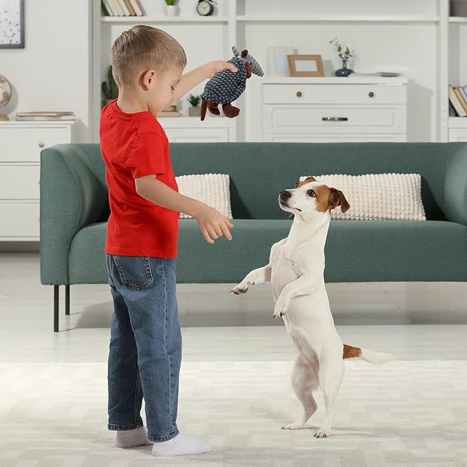 Hollypet Plush Dog Squeaky Toy Stuffed Armadillo Animal Pet Puppy Chew Toys with Clean Teeth for Small Medium Large All Breed Sizes Dogs, Light Pink and Bright Pink,8 in