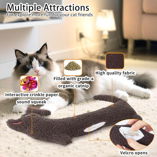 Cat Toy, Refillable Catnip Kicker Toy for Small, Medium, and Large Breeds, Cute with Soft Crinkle Pillow Toy, Fun for Indoor Kitten Kitty Chew and Play - 15 Inches