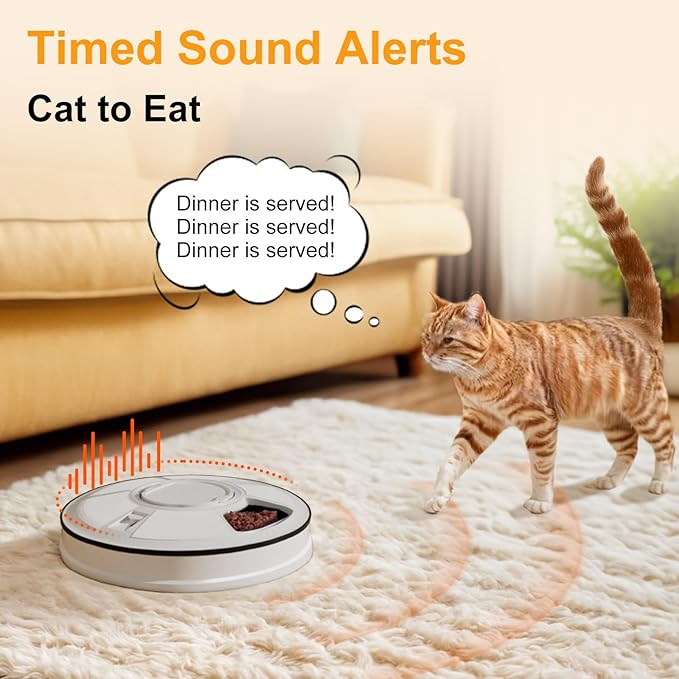 Automatic Cat Feeder, 6 Meal Timed Pet Dispenser Easily Programmable &Easy to Clean, Auto Feeder for Cats/Small Dogs(Black)