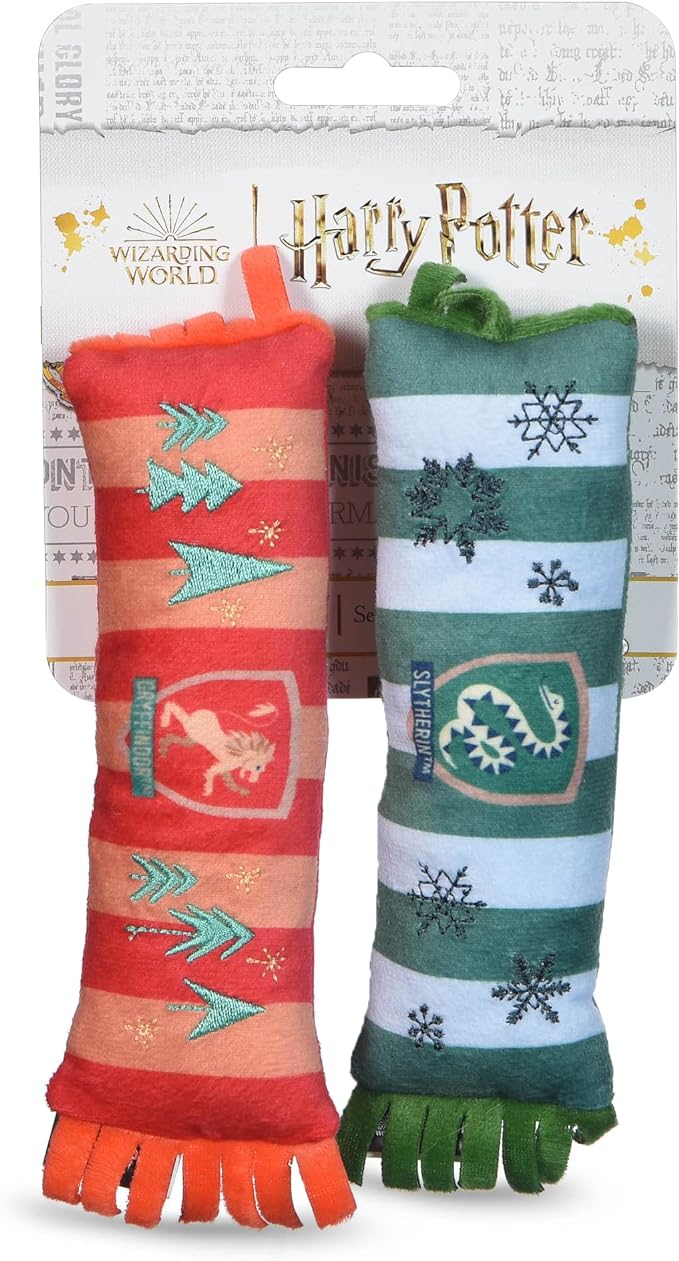 HARRY POTTER Holiday Plush Squeaker Gryffindor and Slytherin Scarf Toy | Dog Toys for Dogs, Plush Dog Toy, Dog Squeaky Toy, Toys for Dogs with Squeaker, 8 Inch - 2 Pack
