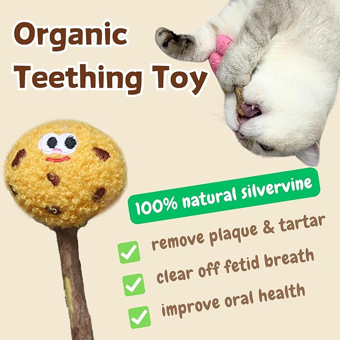 4 Pack Catnip & Silvervine Lollipops, Cat Chew Toy for Kitten Teething, Interactive Cat Toy for Bored Indoor Cats, Cat Kicker Toy