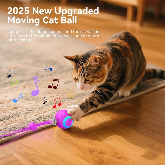 Interactive Cat Toys Ball for Indoor Cats,Automatic Kitten Toys for Bored Indoor Adult Cats,Motion Activated,USB Rechargeable(Purple)
