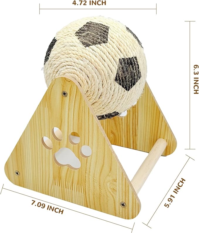 Durable Spinning Cat Ball Interactive Exercise Toy, Natural Sisal Cat Scratching Ball with Stable Stand, Cat Scratcher Toy for Cats & Kittens