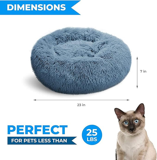 Whiskers & Friends Cat Bed, Cat Beds for Indoor Cats Washable, Orthopedic Soft Fluffy Round Calming Pet Bed for Small to Large Kitty Kittens & Dogs, Small Dog Beds & Furniture