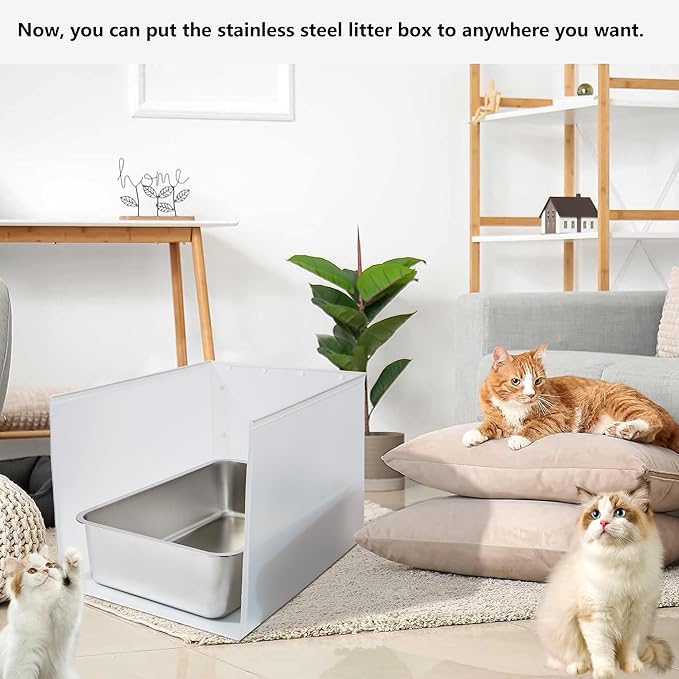 2Pcs Large Cat Litter Box, Stainless Steel Metal Box for Cats, XL Kitty Litter Box with Enclosure, Premium Odor-Free Design