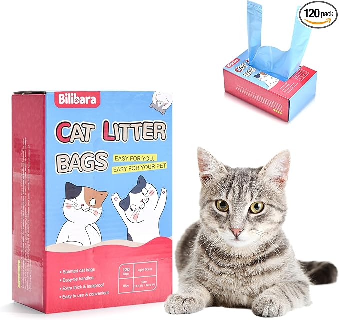 Cat Litter Bags, 120 Count, Ultra Thick, Scented, Leak-Proof, Disposable, 15 Liters Capacity