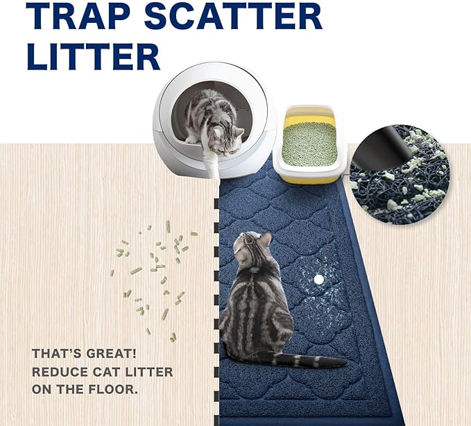 WePet Cat Litter Box Mat, Kitty Premium PVC Pad, Durable Trapping Rug, Phthalate Free, Urine-Resistant, Scatter Control, L 35 x 23 Inch, Blue