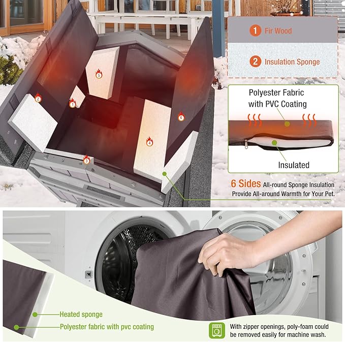 Cat House for Outdoor Cats with Insulated Liner for Winter Waterproof Feral Kitty Shelter,2 Layer