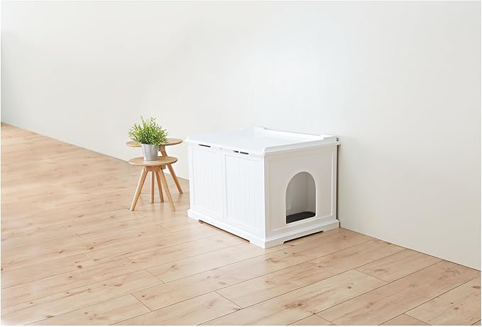 TRIXIE XL Furniture Litter Box Enclosure (White), Hidden Litter Box for Cats with Openings on Either Ends & Large Ventilations Slots, Double Doors for Easy Cleaning, Removable Divider