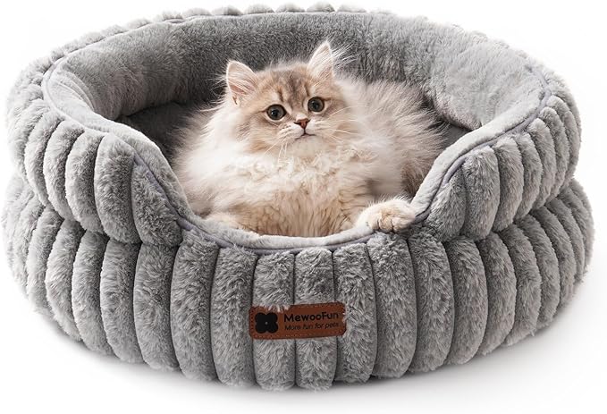 MEWOOFUN Cat Beds for Indoor Cats, Washable Dog Bed for Small Dogs, Round Pet Bed for Puppy and Kitten with Anti-Slip Bottom (Grey, 20"x20"x8")