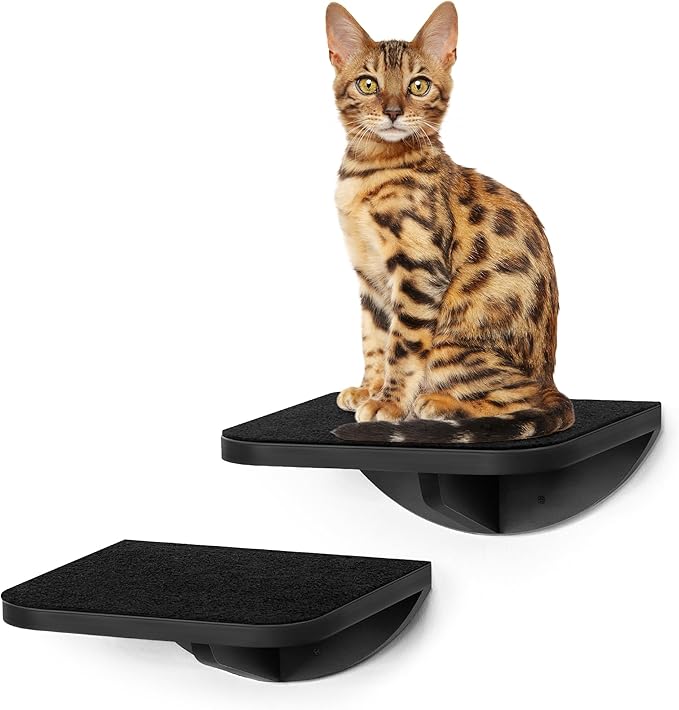 2-Piece Cat Wall Steps with Grey Felt Pads, Floating Cat Wall Perches and Climbing Steps, Wall Mounted Shelf for Small and Large Cats