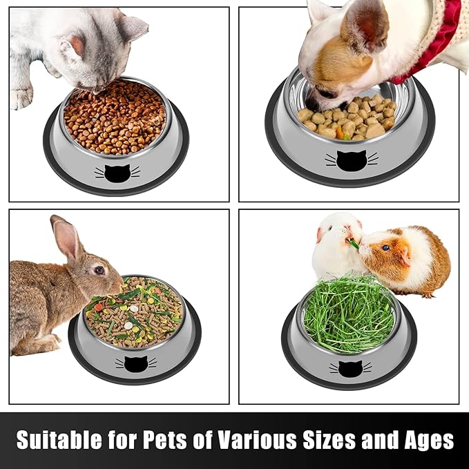 2 Pcs Non-Slip Stainless Steel Small Cat Food Bowls - Unbreakable, 7 Oz, Removable Rubber Base, Easy to Clean, Lovely Color