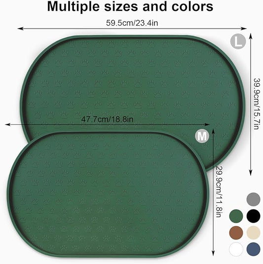 KPWACD Pet Placemat for Dog and Cat, Anti-Slip Waterproof Dogs Feeding Bowl Mat Prevent Food and Water Overflow, Silicone Puppy Dish Mats Suitable for Small Medium Big Pets, Hunter Green, 19" * 12"
