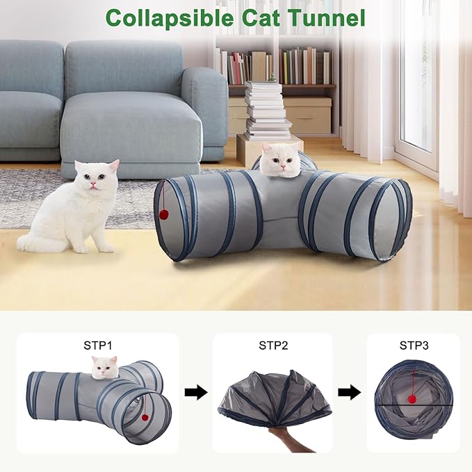 Cat Tunnels for Indoor Cats 3 Way Play Toy Kitty Tunnel Peek Hole Toy with Ball for Cat Tube Fun for Rabbits Kittens and Dogs
