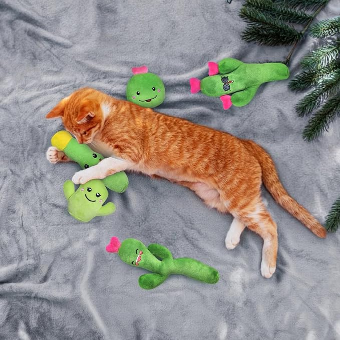 5 Pack Catnip Toys Cactus Crinkly Sound Interactive Chew Kitten Cat Toys for Indoor Cats, Exercise Cat nip Toy to Stimulate Play & Reduce Boredom