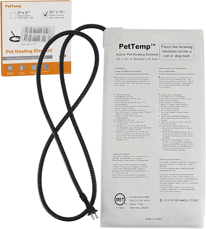 Pet Bed Warmer, Compact Heating Pad Insert for Cat Dog Beds, Turn Any Pet Bed Into a Heated Pet Sleep Pad, Waterproof Heated Mat with Chew-Resistant Cord, Safe and Warm (L:20' x 10'')