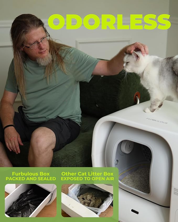 Furbulous True Odor-Free Self Cleaning and Packing Litter Box, Automatic Cat Litter Box with Self-Pack and Refill System, APP Control, Extra Large Space for 3.3-22 lbs Cats, Upgraded Version