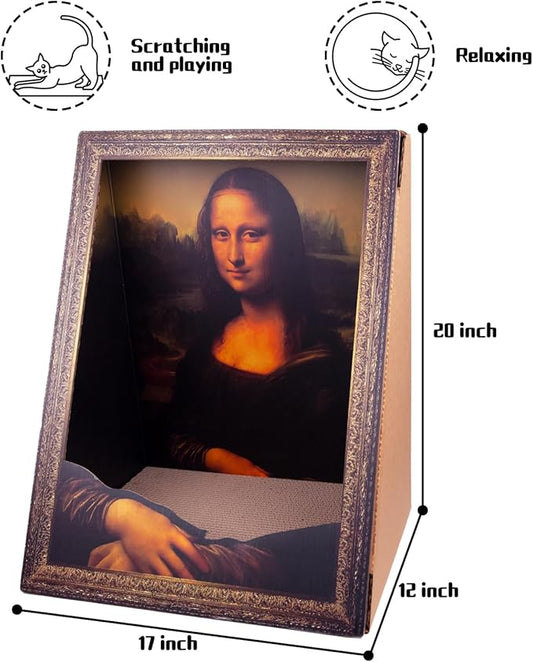 Mona Lisa Cat Bed Painting Cat Scratcher Artistic Cat Scratching Board House 4D Art Armrest Design No-Tools Assembly for Cats/Rabbits