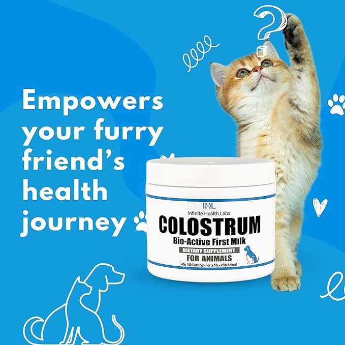 Bio-Active Bovine Colostrum for Dogs, Cats, Puppies, Kittens & Pets - Daily Colostrum Powder Supplement 240g (480 Servings)