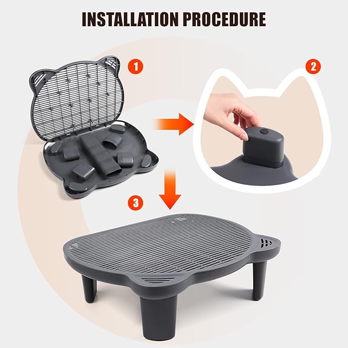 Adjustable Cat Ramp Litter Box Step Double Layer with Filter Function, Elevated Litter Box Ramp for Senior Cats Easy Cleaning Cat Litter Tray for Floor Indoor (Dark Grey)