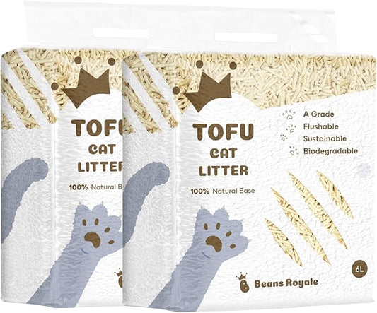 2pcs Pack (6L x 2) Tofu Cat Litter, Clumping Kitty Litter, Flushable,Pea Fiber,Dust Free, Odor Control, Low Tracking, Lightweight (Milky 3mm)