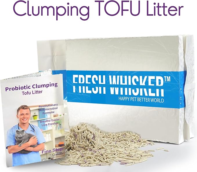 FreshWhisker Tofu Cat Litter, Ultimate Odor Control, Quick and Strong Clumping, Low Dust, Less Tracking, Less Cleanup, Longer Lasting Plant Based 5-in-1 Kitty Litter (Probiotic 5.5 LB Bag)