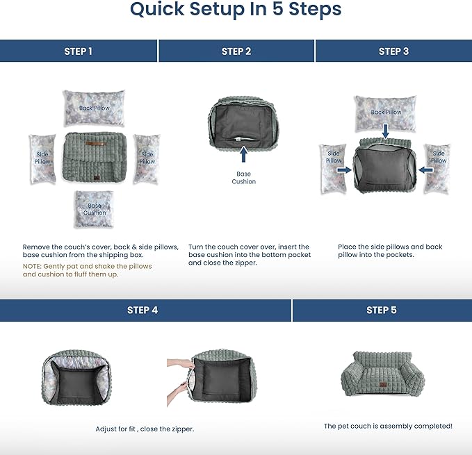 Cute Cat Couch Bed – Supportive & Fluffy Pet Sofa with Faux Rabbit Fur Washable Cover in 3D Diamond Pattern, 24" Grey