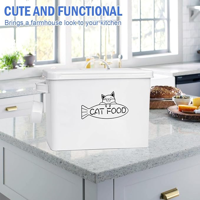 Large Dog and Cat Food Storage Container, Farmhouse Pet Food Storage Containers with Lid and Dry Food Scoop, Durable Airtight Cat Food Container, Great Gift for Pet Owners