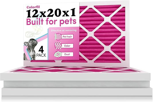 12x20x1 Air Filter by Colorfil | Color Changing Filters for Cat and Dog Odor | MERV 8 Furnace AC Filter for Pet Hair and Dust | 11.5"x19.5"x0.75" Exact Size | Pack of 4