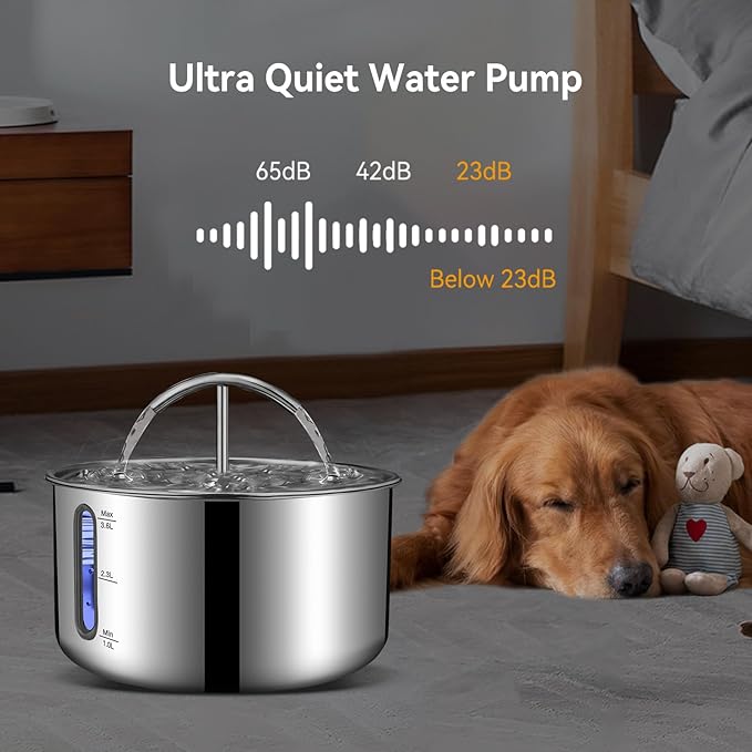 Cat Water Fountain, Large Capacity Stainless Steel Pet Water Fountain for Cats Inside,3.6L/121oz Automatic Dog Dispenser Water Bowl, Multiple Pets Water Fountain