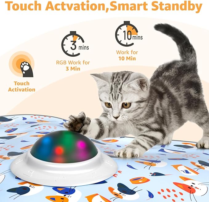Interactive Cat Toys Rechargeable: Interactive Cats Toy with Chime - Automatic Cat Toys for Indoor Cats, Hide and Seek Toy with Motion, Moving Feather, USB,Blue