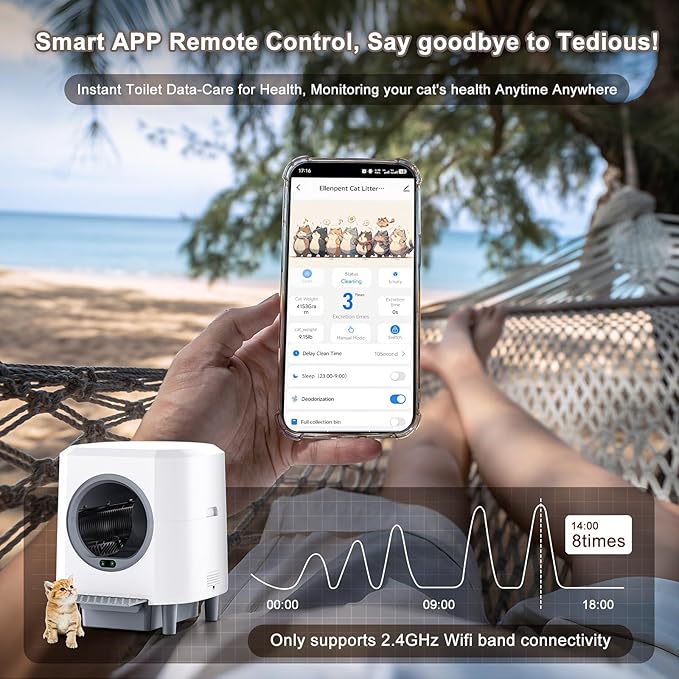 Self Cleaning Litter Box, Automatic Litter Box, Odor Control, 90L Large Capacity with APP Control and Safety Sensor, Ellenpent, for Multiple Cats, Large Cat, with 3 Rolls Trash Bags