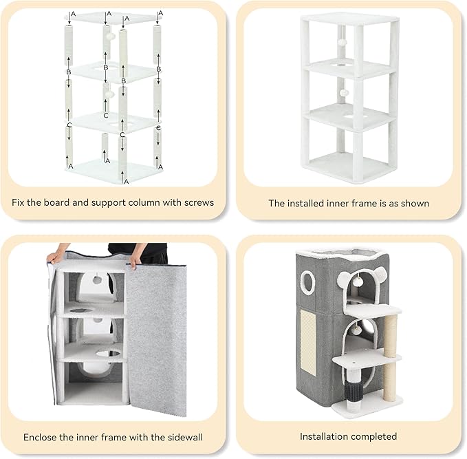 YITAHOME 3-Tier Cat House, Cat Beds for Indoor Cats, Modern Cat Condo with Highway Cave, Scratch & Itching Post, Climbing Stand, Cat Cube Playhouse for Multi Kittens, Grey