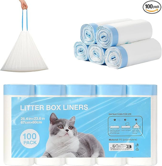 100 Count Litter Box Liners for Litter Robot 4 and 3 Waste Bags, Leak Proof Replacement Jumbo Cat Litter Box Liners, 26" x 24" Extra Thick Cat Litter Bags, Durable Waterproof Litter Bags