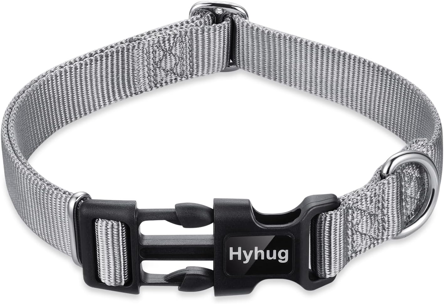 Hyhug Pets Solid Color Classic Regular Heavy Duty Basic Collar for Small Dogs, Unique Design Adjustment Triglide Slide (Buckle) Can Attached Name Tag Accessories. (Small, Sleet Gray)