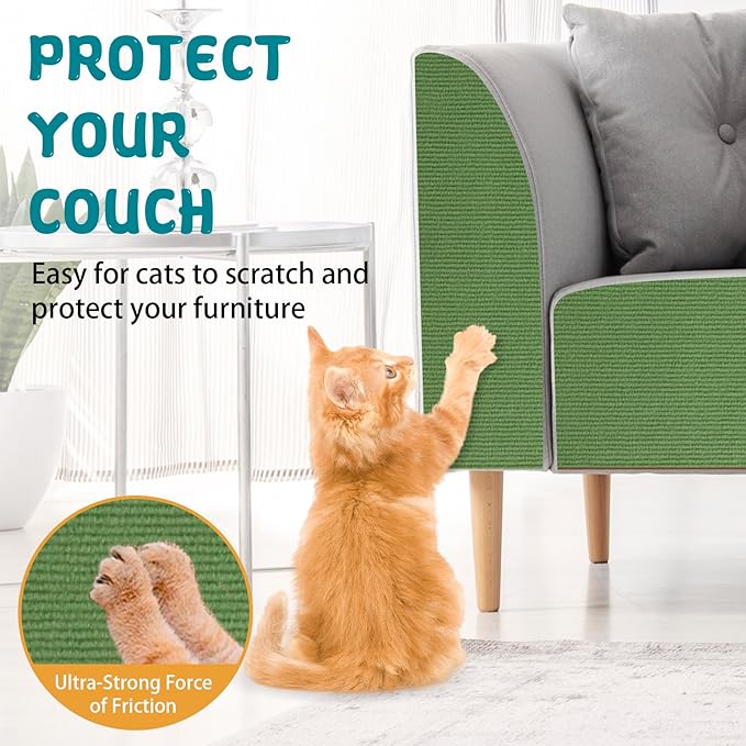 Climbing Cat Scratcher Mat Trimmable Cat Scratching Post Carpet 118’’x15.8’’ Self Adhesive Carpet Mat Pad Replacement for Cat Tree Shelves Post Couch Wall Furniture Steps DIY Protector (Green)