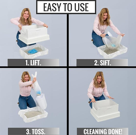 V2 Deluxe Cat Litter Box Starter Kit, Includes 56ct Disposable Standard Sifting Liners, White