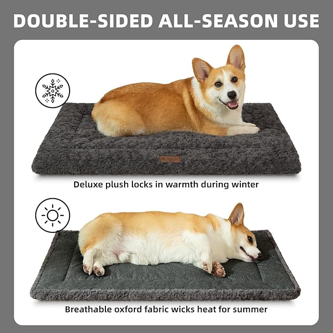 Fluffy Reversible Dog Bed Mat - Ultra Soft & Machine Washable Dog Crate Pad fit for Metal Kennel, Cozy Sleeping Mat, 41" x 27", Dark Gray