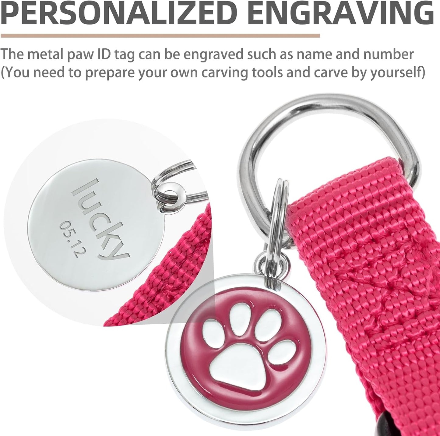 PUPTECK No Pull Dog Harness Soft Adjustable Basic Nylon Step in Puppy Vest Outdoor Walking with ID Tag X-Small DeepPink