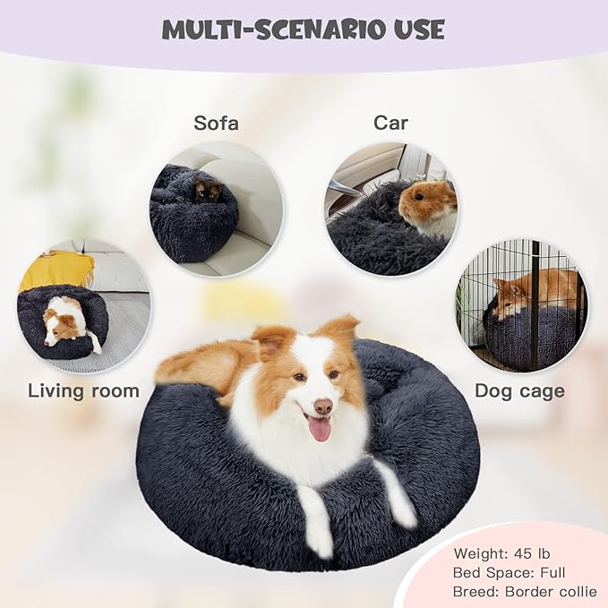 Himax Dog Beds for Large Dogs, Donut Dog Bed with Blanket Attached, Calming Dogs Beds Washable (20"/26"/35") Grey