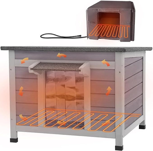 GUTINNEEN Heated Outdoor Cat House with Heater and Insulated Liner Weatherproof Insulated Feral Cat Shelter for Winter